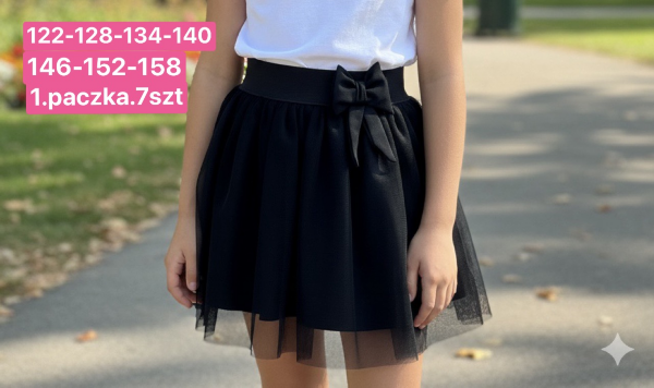 Spódnice dziewczęce Roz 122-158, 1 kolor Paczka 7 szt